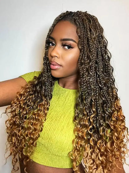 Synthetic Goddess Box Braids Crochet Hair With Curly Ends, Pre Looped Bohomian Crochet Box Braiding Hair Extensions for Women T27 1Pcs Lot