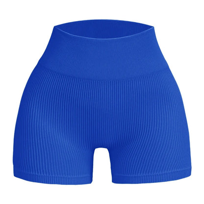 Seamless Gym Sexy Shorts Woman Summer Sport Fitness Shorts Thread Striped Skinny Activewear Running Compression Shorts Blue