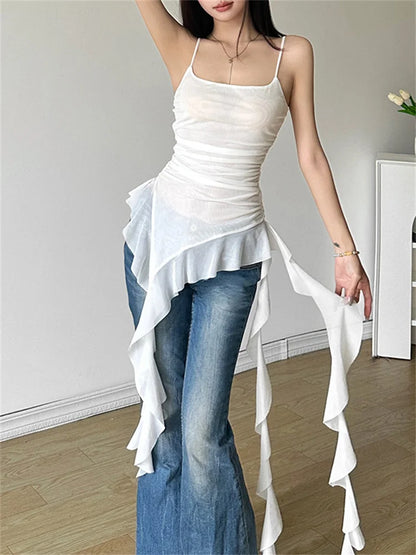 Nibber Sweet 2025 Summer Sisters Party Gradient Retro Ruffles Gentle Sexy Hot Cool Cool Women'S Thin Mini Tassel Sling Dress