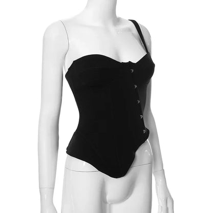 PixieKiki Sexy Black Busiter Corset Tops Club Wear Asymmetrical One Shoulder Backless Crop Top Women's Clothing 2024 C85-DD20