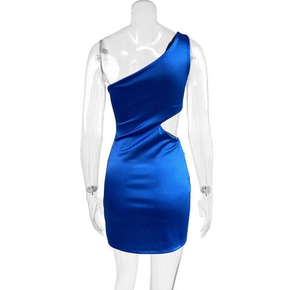 Sexy One-shoulder Club Dress Ladies 2025 Summer Solid Hollow Bodycon Dress Women Party Tight Mini Dresses Clubwear