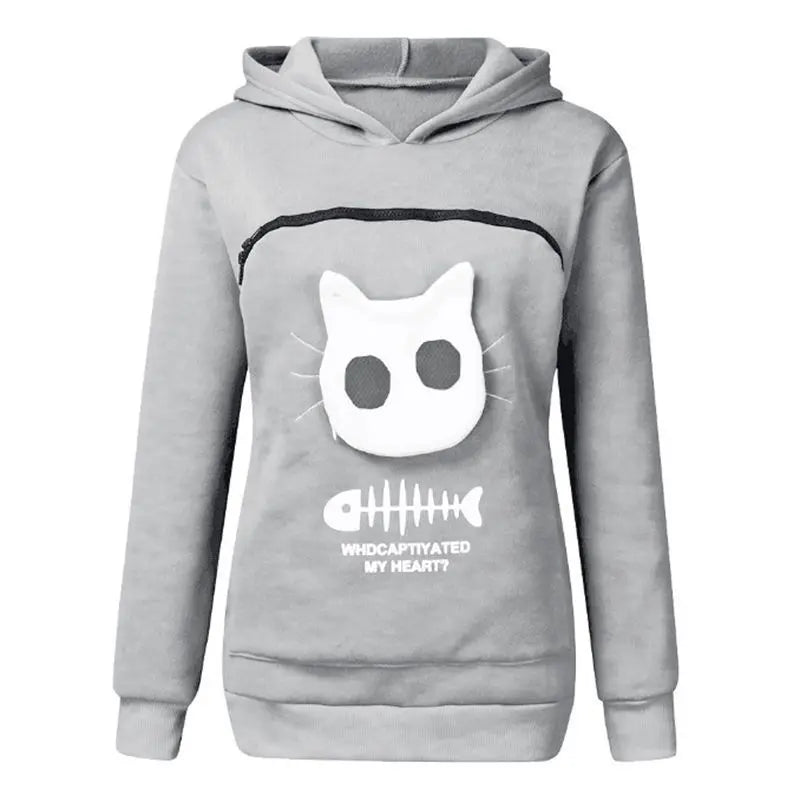 S-3XL Cat Lovers Hooded Sweatshirt Kangaroo Dog Pet Paw Dropshipping Pullovers Cuddle Pouch Fish Pocket Hoodie gray
