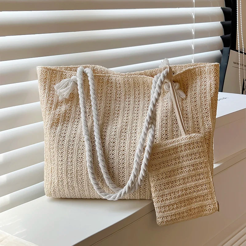 Designer Women Handbags Fashion Large Capacity Straw Tote Bag Summer Beach Bag Casual Bali Big Purse