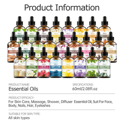 60ml Agarwood-Cedarwood-Vetiver-Pine Palm-Ocean-Sweet Tobacco-Black CastorAromatherapy Essential Oils Aromatherapy Essentia - Badiee Stylez