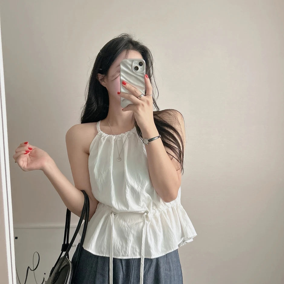 Faionable Dstring Waist Vest Spring Summer Dongda Gate Sle Trendy Belted Crop Top Women's Busin Casual ort Sve