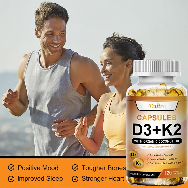 Vitamin K2, D3 supplement to support the immune system and improve body and bone health. 120 capsules