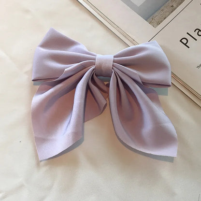 Solid Color Satin Bowknot Hair Clips For Girls Sweet Bow Women Hairpins Butterfly Barrettes Duckbill Clip Kids Hair Accessories 1-Purple