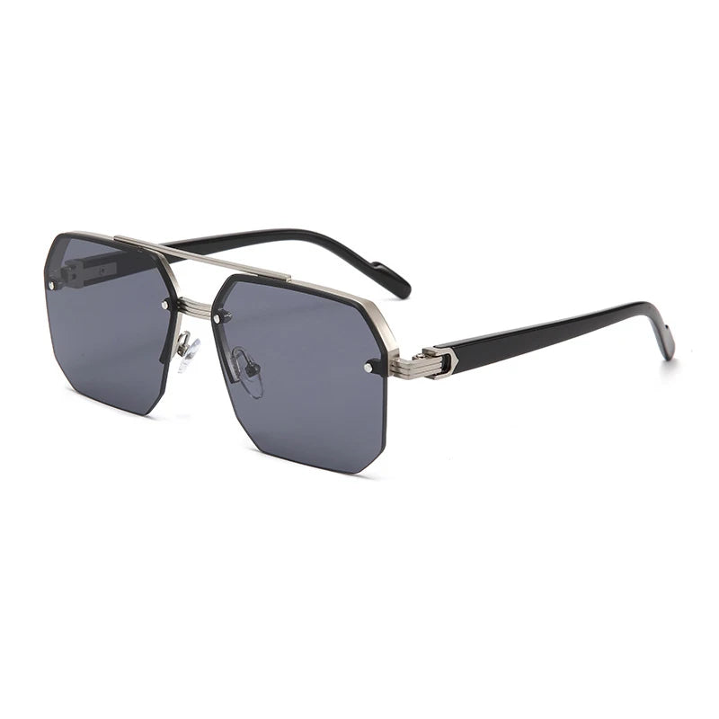 Fashion Half Frame Sunglasses Men Women Classic Big Business Sun Glasses Male Trendy Driving Shades Silver Black