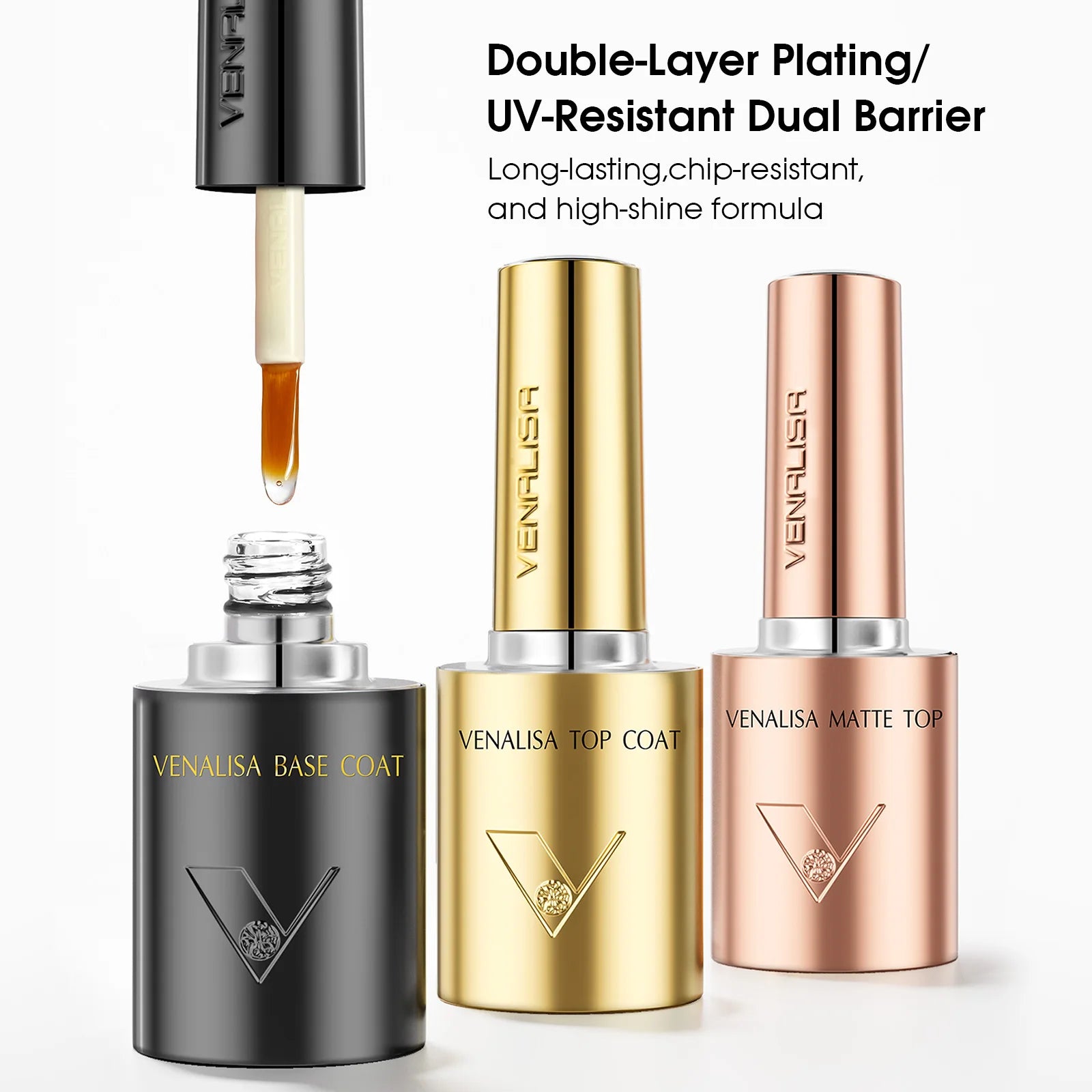 Hot Sell Venalisa Nail Art 7.5ml Tempered Top Coat Matt Top Primer Base Coat Color Gel Nail Polish UV Gel Soak Off Manicure