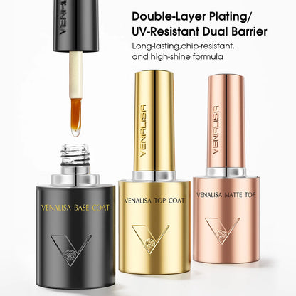 Hot Sell Venalisa Nail Art 7.5ml Tempered Top Coat Matt Top Primer Base Coat Color Gel Nail Polish UV Gel Soak Off Manicure