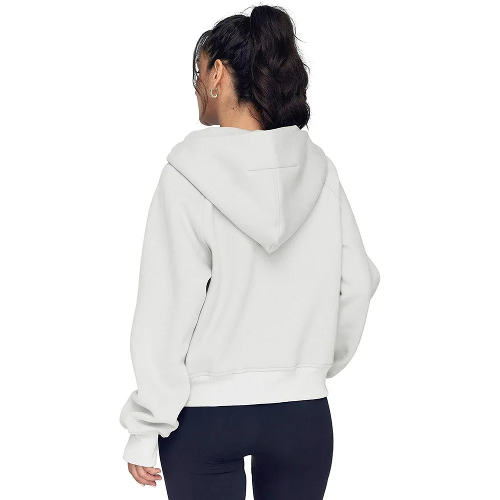 Half Zip Sweatshirts Cropped Hoodies Fleece Womens Quarter Zip Up Pullover Sweaters Fall Outfits 2024 Winter Clothes