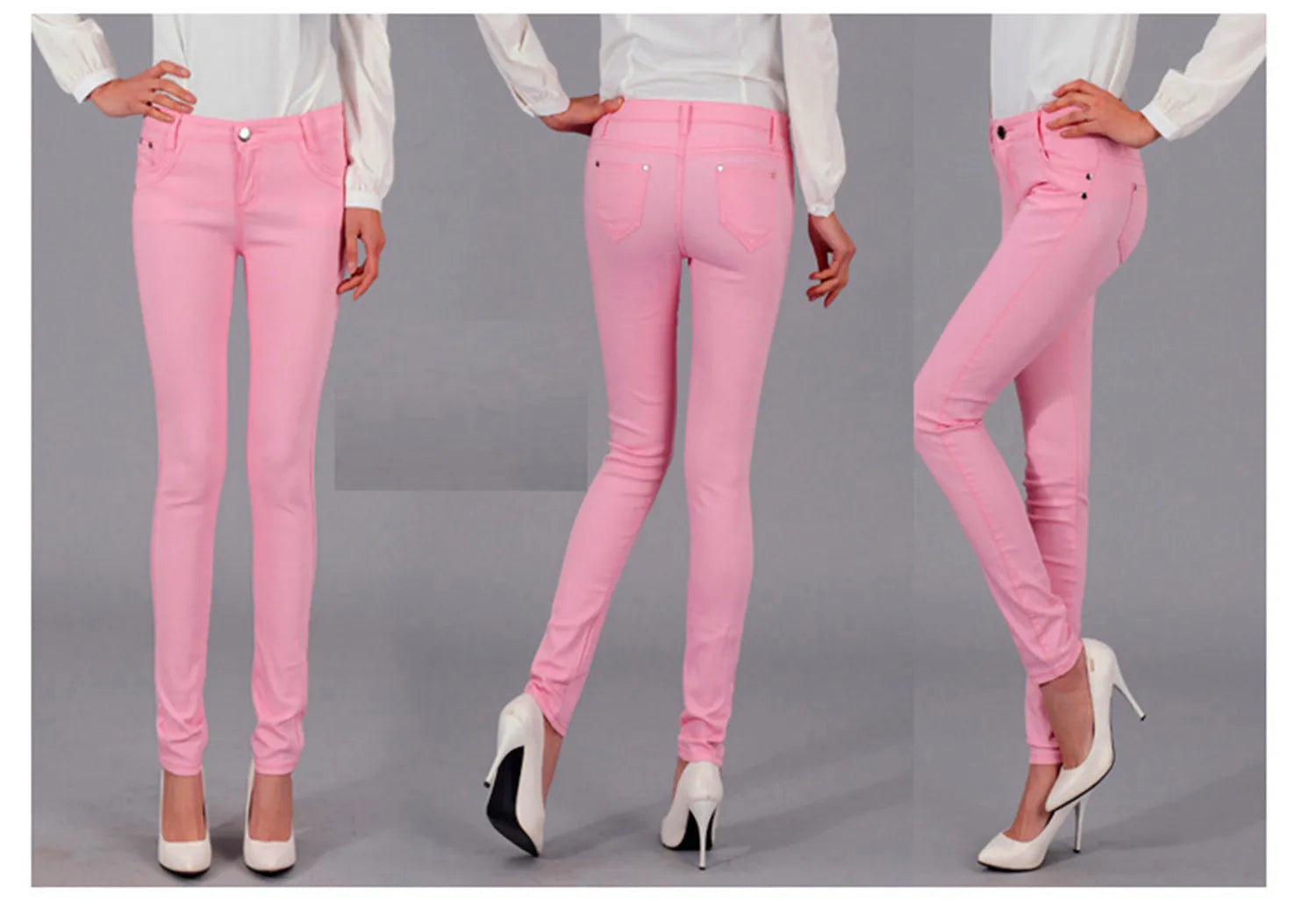 Women Dress Pants Tapered Leg Colored Stretch Slim Jeans Skinny Trousers Pockets for Daily ouc073