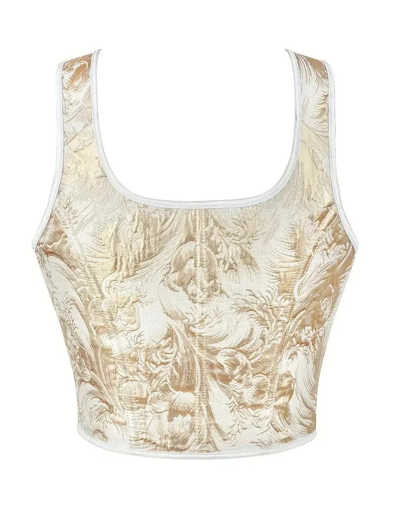 Blue Jacquard Corset Sexy Shoulder Straps Overbust Bustiers Crop Top Lace Up Brocade Vest Lingerie Gothic For Women Outfit