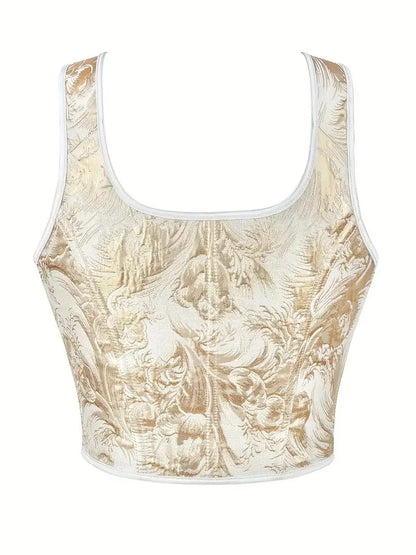 Blue Jacquard Corset Sexy Shoulder Straps Overbust Bustiers Crop Top Lace Up Brocade Vest Lingerie Gothic For Women Outfit