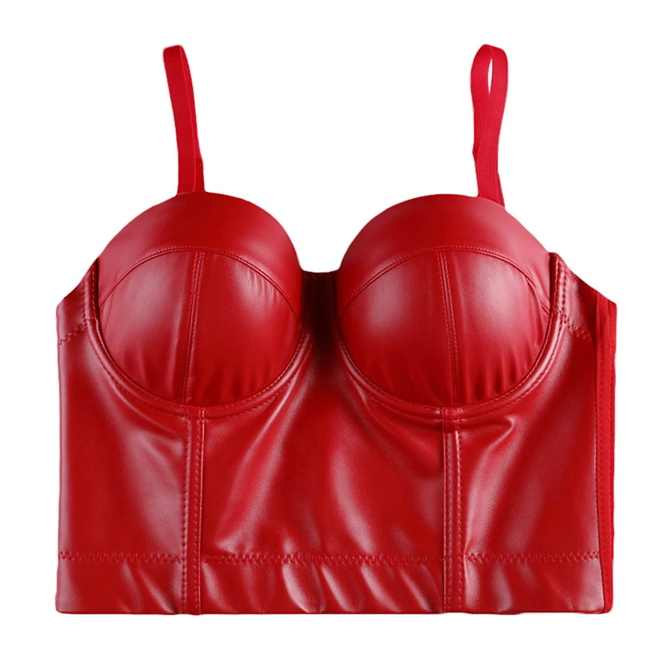 Wechery Women Leather Corset Top Crop Bustier Gothic Bra Push Up Bodice Sexy Lingerie Corselet Party Short Camis Plus Size 6XL
