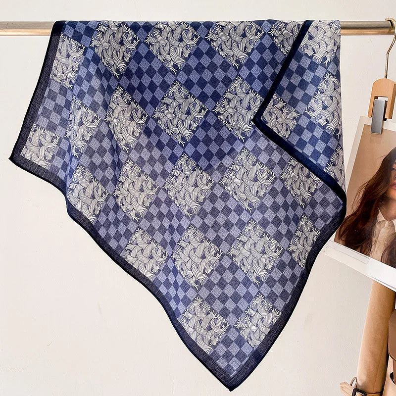 Fashion 70cm Cotton Square Scarf Women Floral Print Design Bandanas Lady Scarves Headband Accessories Handkerchief Hair QME168-03 65x65cm