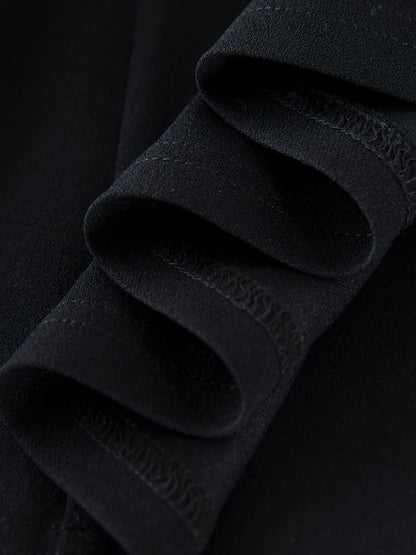 DUSHU Women Autumn Long SLeeve Dresses Office Lady Temperament Polo Neck A-LINE Long Dress Fake Two Patchwork Dress 24DS83358