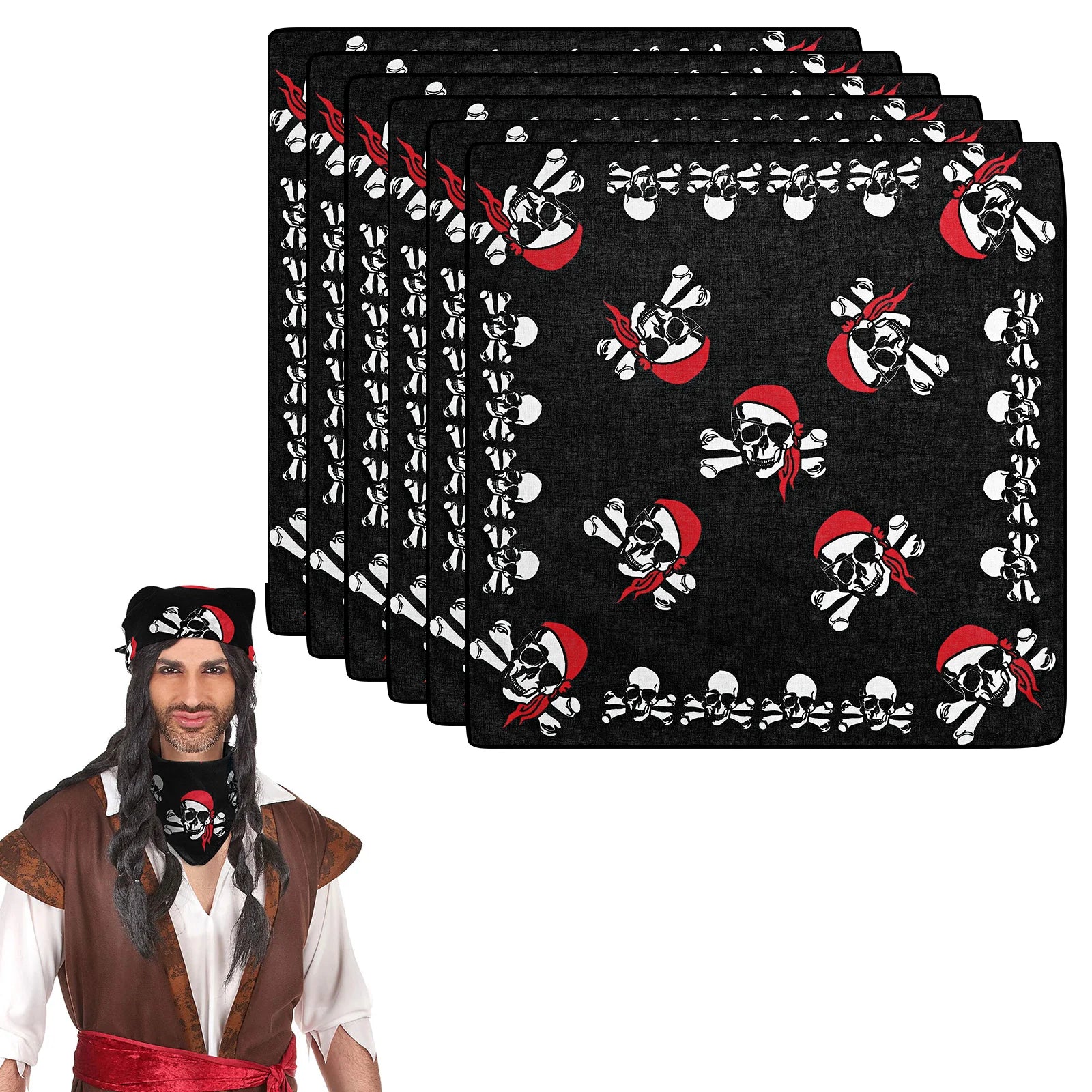 6pcs Pirate Skull Headscarf Bandana Headband Handkerchief Skeleton Cosplay Costume Props Accessories Default Title