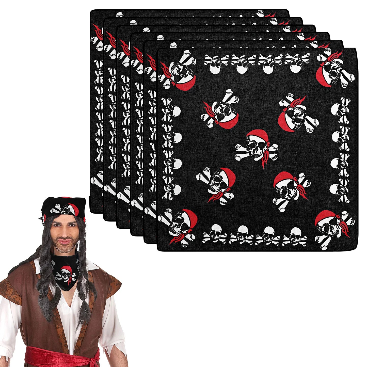 6pcs Pirate Skull Headscarf Bandana Headband Handkerchief Skeleton Cosplay Costume Props Accessories Default Title