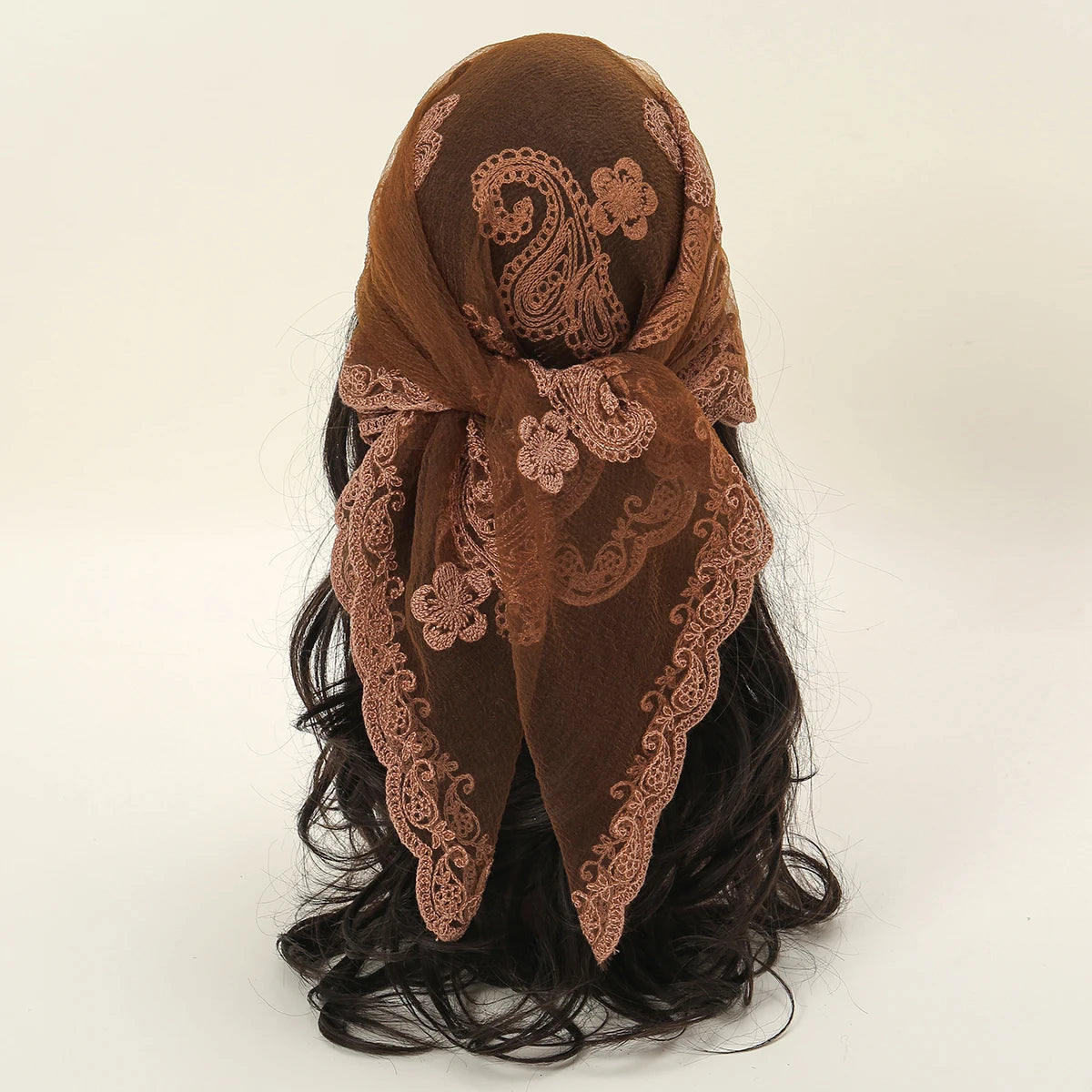 Lace Paisley Embroidery Bandana Square Scarf Elegant Breathable Silk Scarves Women Sunscreen Lightweight Shawl Headband VS661-01