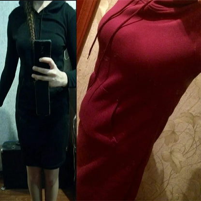 Fashion Sweatshirt Dresses Women's Pocket Hooded Casual Dresses Mini Dresses Badiee Stylez