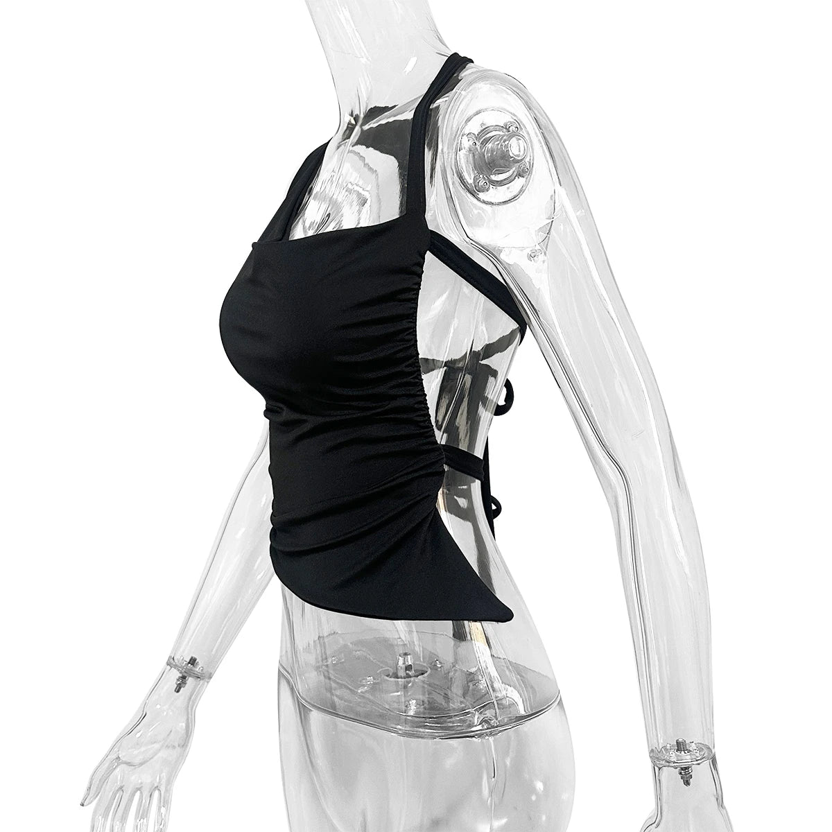 Sexy One Shoulder Off the Shoulder the Back Small Top 2024 Summer Solid Color Irregular Lace up Short Top