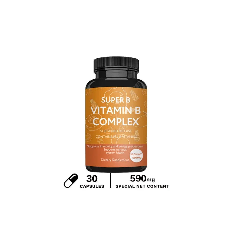 Vitamin B Complex Capsules - Replenish Energy, Relieve Stress, Improve Digestion, and Enhance Immunity 30 Capsules