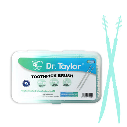 300 Pcs Double-ended Fish Bone Shaped Disposable Plastic Toothpick ,Dental Floss,Interdental Brush Green 300pcs