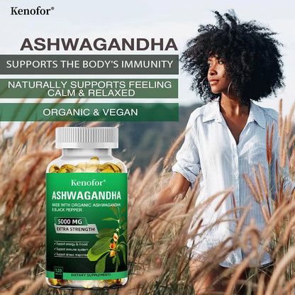 Ashwagandha Capsules - Boost Energy, Improve Mood, Relax The Body and Mind, Improve Sleep Quality, and Enhance Physical Strength