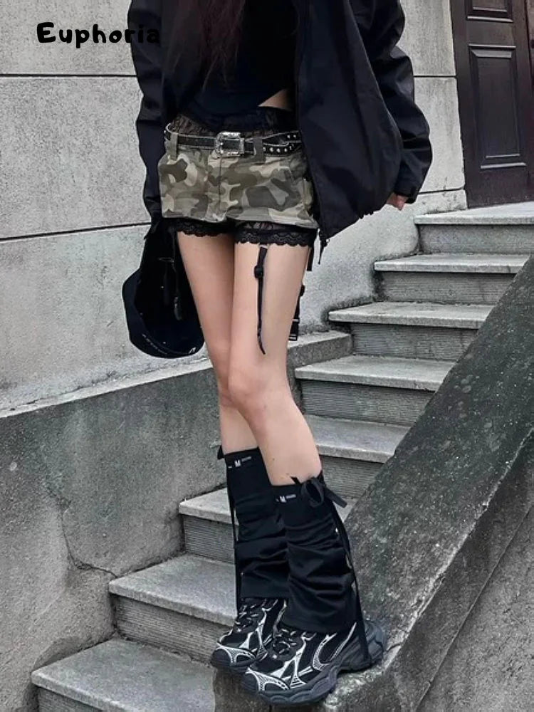 Euphoria American Y2k Mini Skirt With Lace Women Gothic Punk Camouflage Denim Skirt Streetwear Summer Harajuku Retro Spicy Y2k