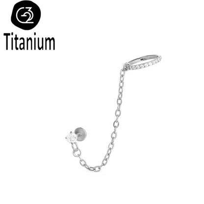 Chain Earring with Labret Ear Stud ASTM G23 Titanium Piercing Nose Ring Cartilage Helix Daith Punk Lip Piercing Body Jewelry 16G Titanium Earring2