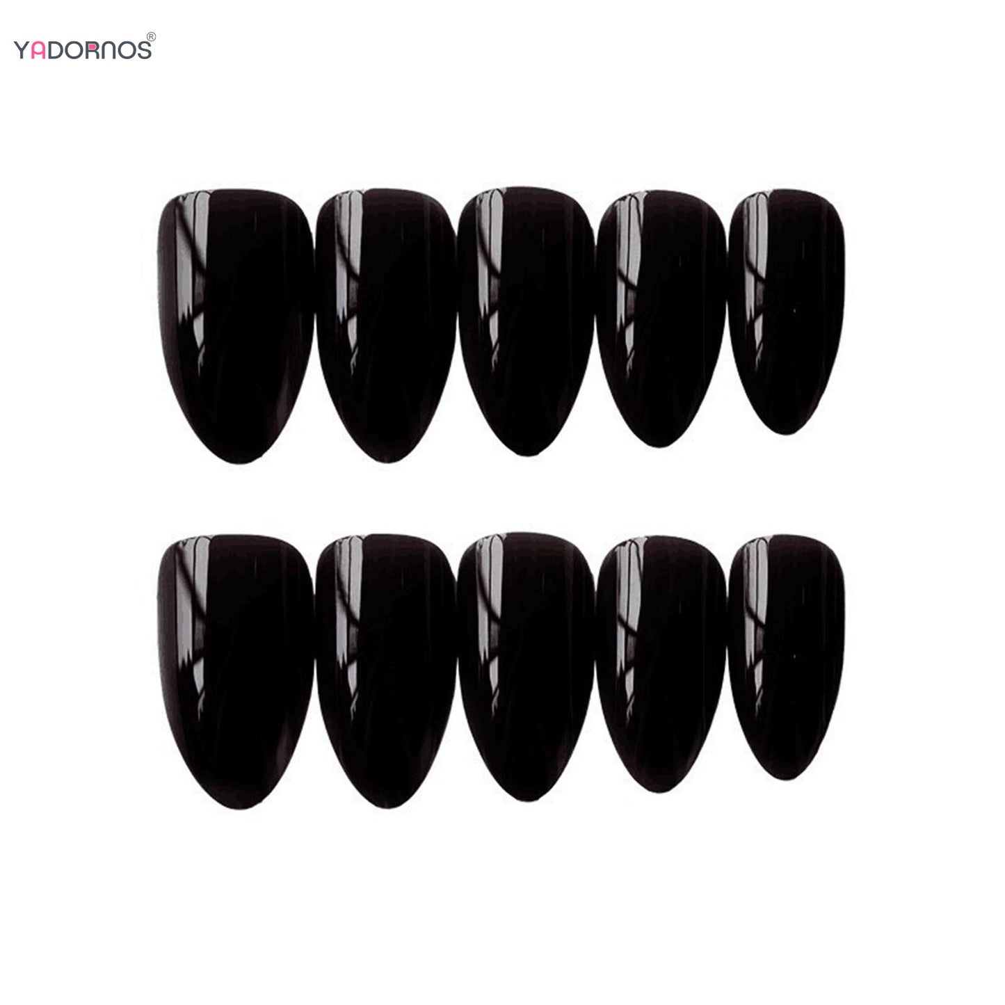 Almond Mid-length Black Fake Nail Solid Color Press on Nails Simple Full Cover Artificial Nail For Girls Nail Extension 24Pcs Badiee Stylez