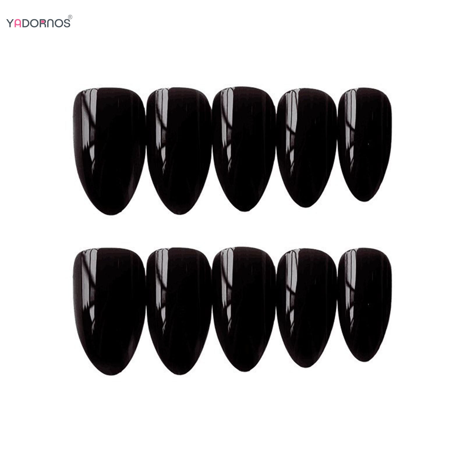 Almond Mid-length Black Fake Nail Solid Color Press on Nails Simple Full Cover Artificial Nail For Girls Nail Extension 24Pcs Badiee Stylez