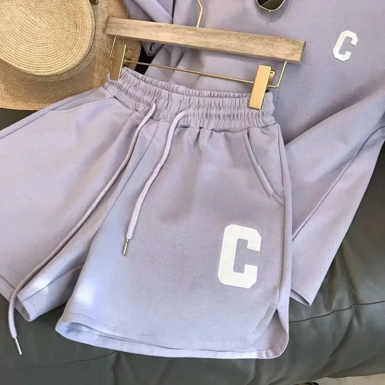 Bull Horn Sleeve Casual Sports Suit Women's Summer Thin Style Summer Running Fashion Western-Style Short Sleeved Shorts Pajamas