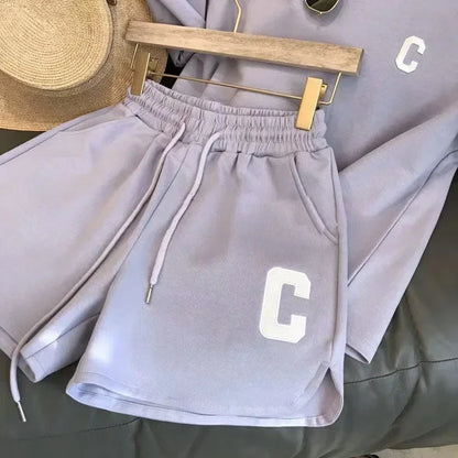 Bull Horn Sleeve Casual Sports Suit Women's Summer Thin Style Summer Running Fashion Western-Style Short Sleeved Shorts Pajamas