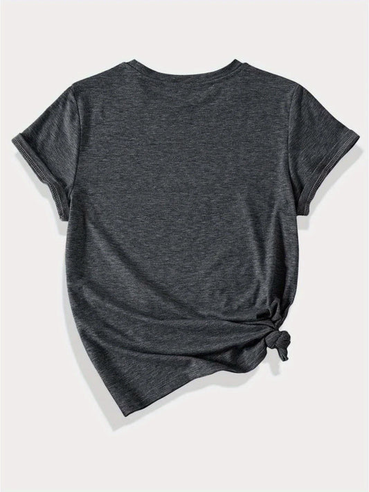 Plus - Size Women's Loose - Fit Gray T - Shirt with Gun - Wielding Frog Print & Catchy Text