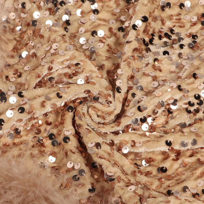 Women's Elegant Sequined Feather Slim Patchwork Bodysuits Spring Summer New Sexy Bodysuits Women Long Sleeve Backless Bodysuits