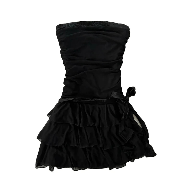 Harajuku Women Casual Chic Dress Sexy Slim Fit Chic Solid Color Bowknot Design Suspender Mini Dresses Y2K Gothic Rock Streetwear CORAL RED