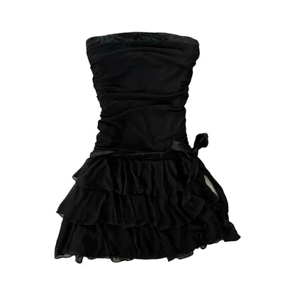 Harajuku Women Casual Chic Dress Sexy Slim Fit Chic Solid Color Bowknot Design Suspender Mini Dresses Y2K Gothic Rock Streetwear CORAL RED