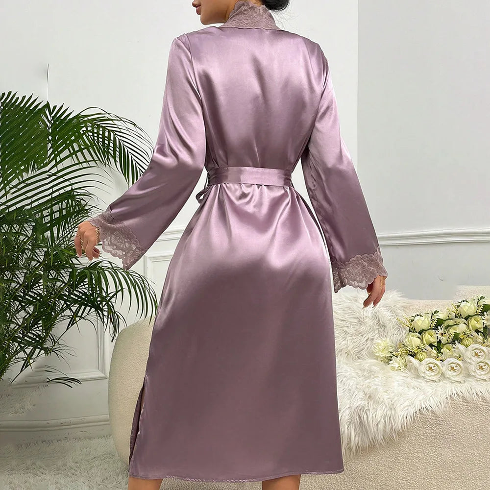 New Long Bathrobe Sexy Lace Light Luxury Long Sleeve Velvet Robe Bathrobe Bathrobe Home Wear