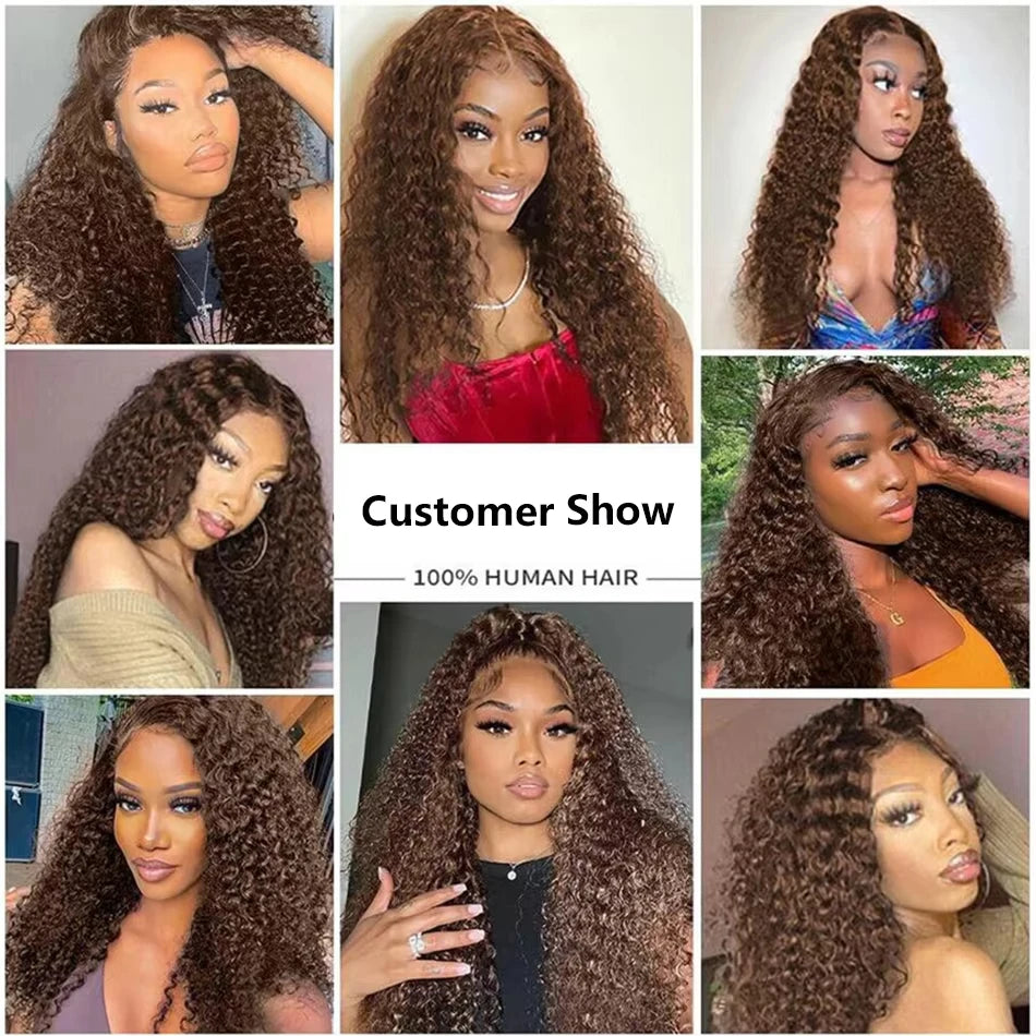 13X4 Chocolate Brown Curly Lace Front Wigs Colored 100% Human Hair Wigs Pre Plucked Deep Wave 13X6 Hd Lace Frontal Brazilian Wig Badiee Stylez