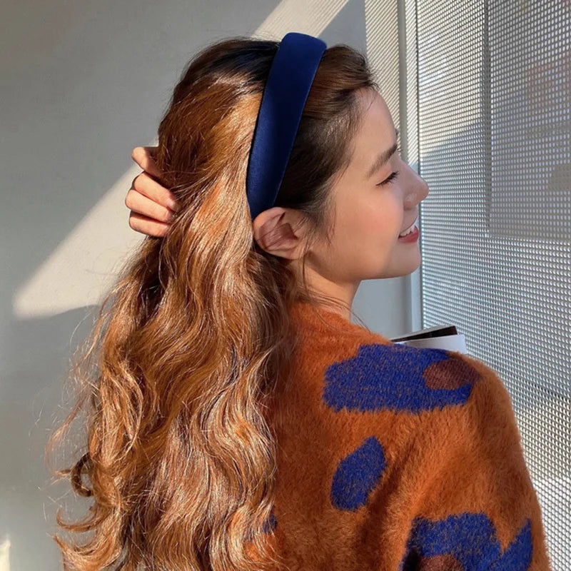 Autumn Winter Soft Velvet Cloth Sponge Padded Hairbands for Women Girls Casual Shopping Face Washing Dress Up Hair Accessories royal