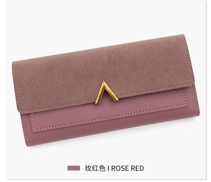 New Korean version women's wallet long V-shaped buckle three fold wallet for women, hand-held bag, change card bag