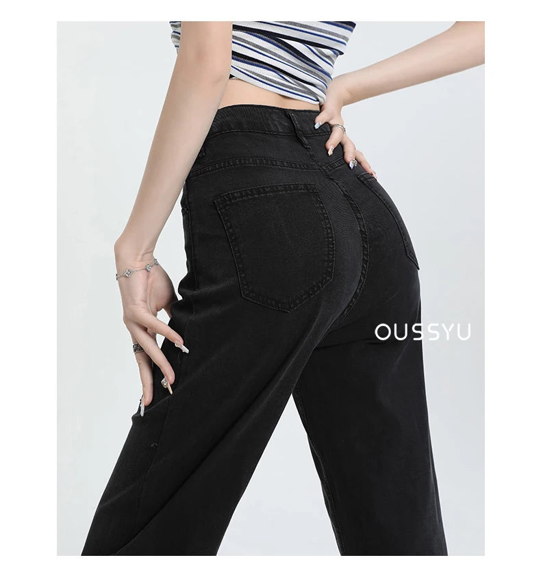 New Summer Soft Lyocell Jeans Women Blue Khaki White High Waist Straight Thin Wide Leg Denim Pants Y2k Loose Female Clothing 2XL