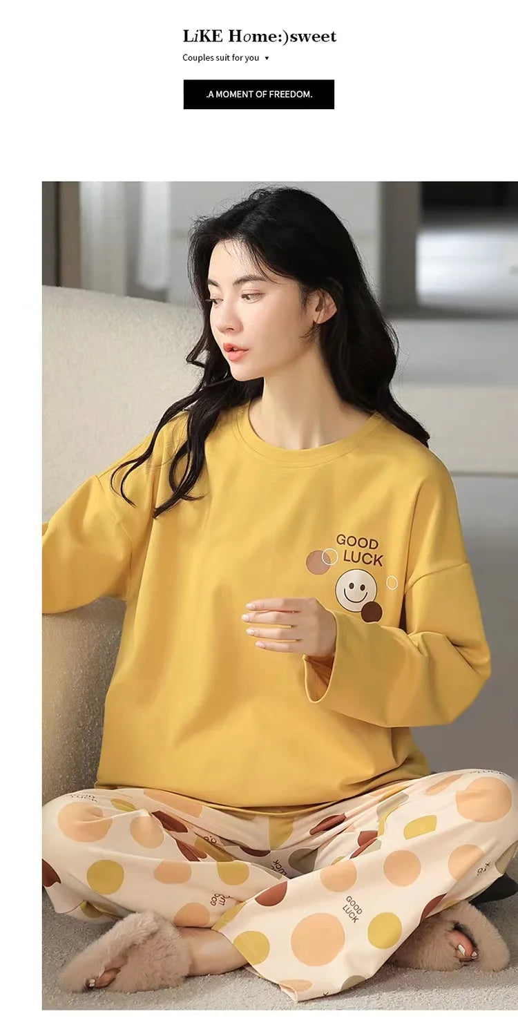 Women's Long Sleeve Long Pants Comfortable Pajamas Loungewear Women's Spring and Autumn New Plus Size Korean Loungewear Set