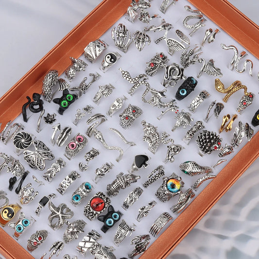20 Pieces/Lot Vintage Punk Snake Rings for Women and Men Dragon Animal Devil's Eye Adjustable Mix Hip Hop Gothic Charm Jewelry resizable