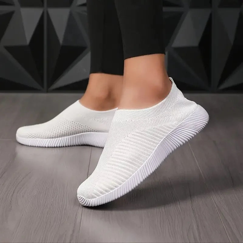 Women's Solid Color Sneakers Breathable Mesh Woven Outdoor Lightweight Low Top Walking Running Sports Socks Shoes