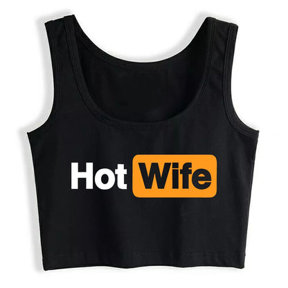 Hotwife Graphic Sexy Slim Fit Crop Top Women's Humorous Flirtation Style Tank Tops Customizable Street Fashionable Camisole black