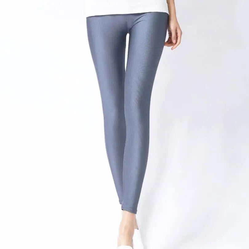 New Spring Solid Candy Neon Leggings for Women High Stretched Female Legging Pants Girl Clothing Leggins Plug Size dark grey