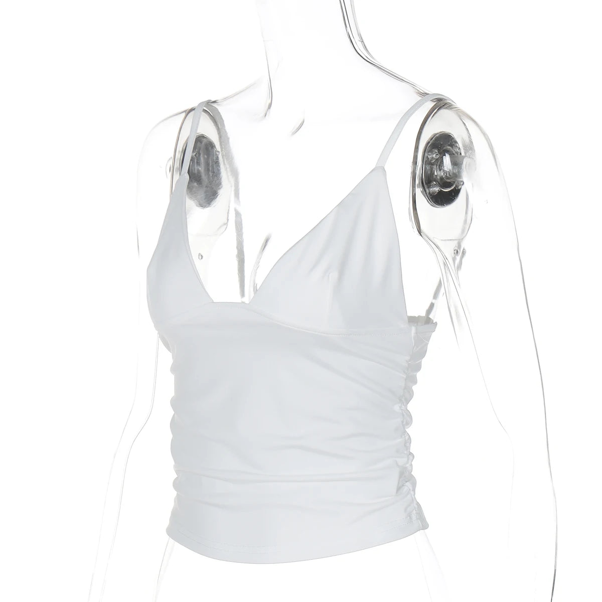 Hugcitar V Neck Solid Ruched Sexy Slim Y2K Crop Tank Top Summer Women Fashion Casual New Clothes Streetwear Beach Vacation